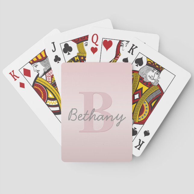 Cute Customizable Pink Monogram & Your Name Script Playing Cards (Back)