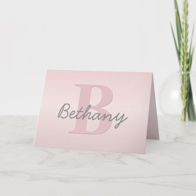 Cute Customizable Pink Monogram & Your Name Script Thank You Card (Front)
