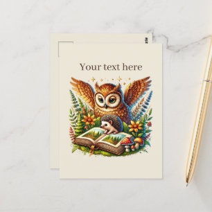 Cute customizable reading owl postcard