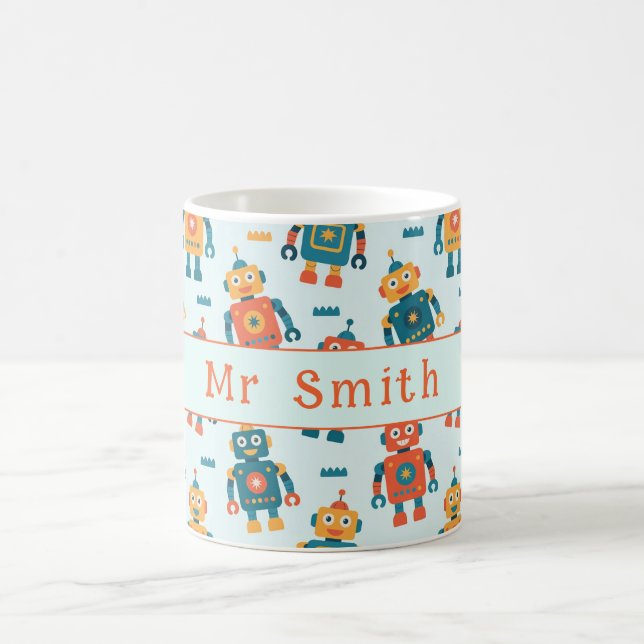Cute Customizable Robot Print Coffee Mug (Center)