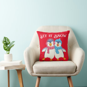 Cute Customized Christmas Twin Penguin Kids  Cushion