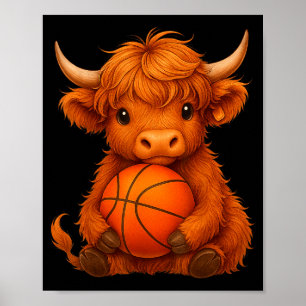 Cute Cute Highland Cow Basketball Calf Poster