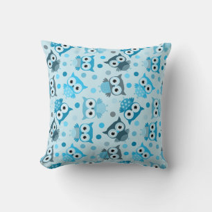 Cute cyan colorful owl pattern cushion