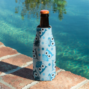 Cute cyan colourful owl pattern bottle cooler