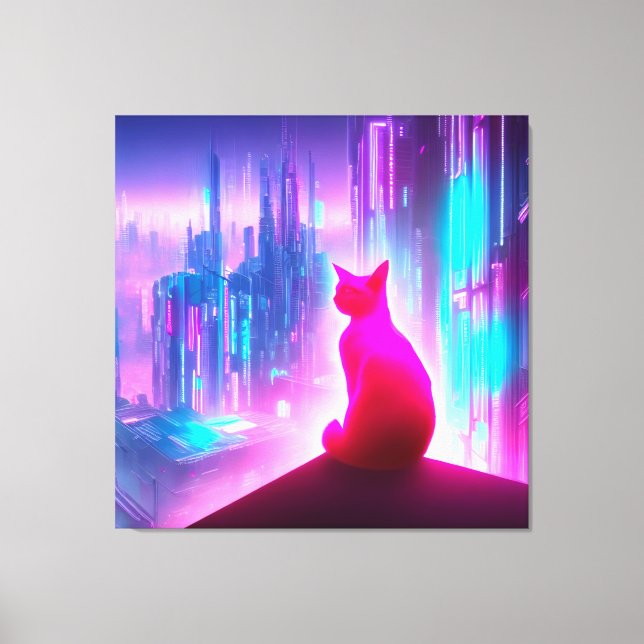 Cute Cyberpunk Cat Looking Canvas Print (Front)