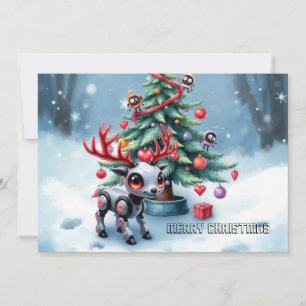 Cute Cyberpunk Reindeer with Christmas Tree Holiday Card