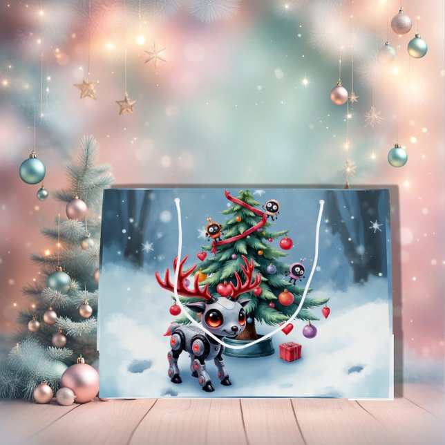 Cute Cyberpunk Reindeer with Christmas Tree Large Gift Bag (Creator Uploaded)