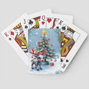 Cute Cyberpunk Reindeer with Christmas Tree Playing Cards