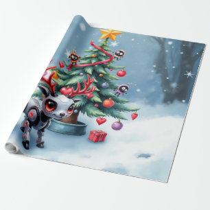 Cute Cyberpunk Reindeer with Christmas Tree  Wrapping Paper