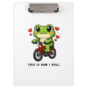 Cute Cycling Frog Kawaii Frog Bicycle Art Clipboard