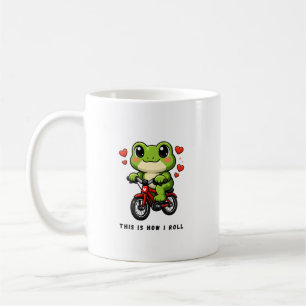Cute Cycling Frog Kawaii Frog Bicycle Art Coffee Mug