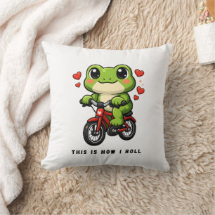 Cute Cycling Frog Kawaii Frog Bicycle Art Cushion