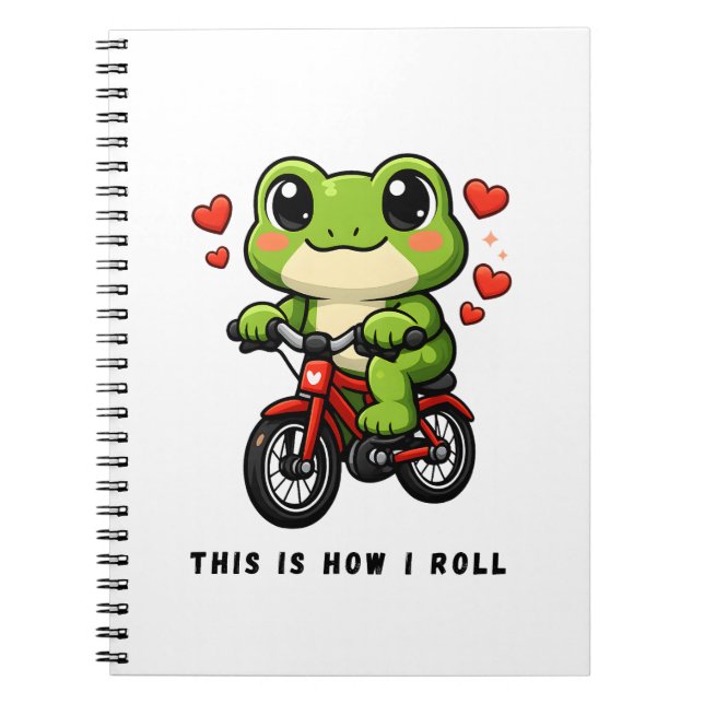 Cute Cycling Frog | Kawaii Frog Bicycle Art Notebook (Front)