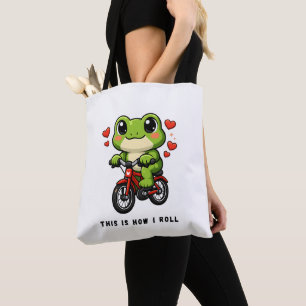 Cute Cycling Frog   Kawaii Frog Bicycle Art Tote Bag