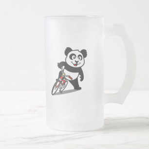 Cute Cycling Panda Frosted Glass Beer Mug