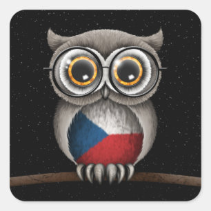 Cute Czech Republic Flag Owl Wearing Glasses Square Sticker
