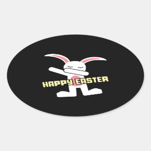 Cute Dabbing Bunny Happy Easter Oval Sticker
