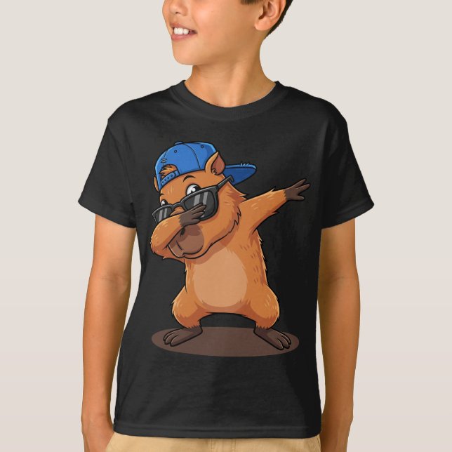 Cute Dabbing Capybara Animal Lover T-Shirt (Front)