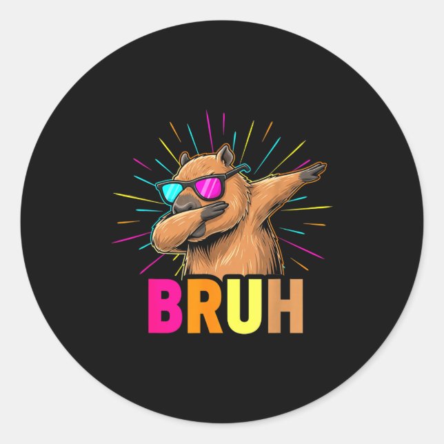 Cute Dabbing Capybara Funny Animal Meme Capy Lover Classic Round Sticker (Front)