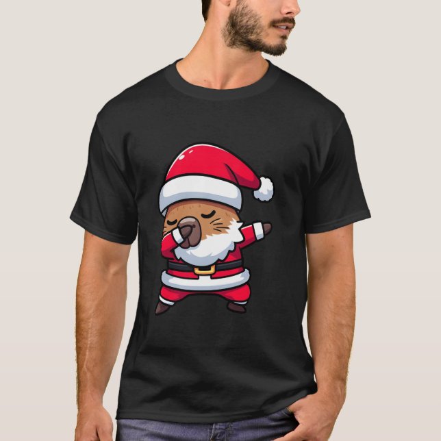 Cute Dabbing Capybara In Santa Claus Christmas Xma T-Shirt (Front)