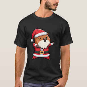 Cute Dabbing Capybara Santa Pajama Christmas Famil T-Shirt