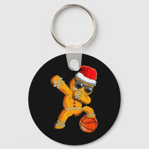 Cute Dabbing Christmas Gingerbread Cool Basketball Key Ring