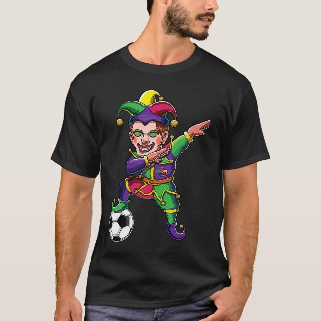 Cute Dabbing Mardi Gras Jester Soccer Lover Dab Co T-Shirt (Front)