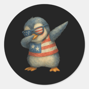 Cute Dabbing Penguin 4th Of July American Flag Sun Classic Round Sticker