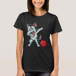 Cute Dabbing Siberian Husky Dog Dab Bball Basketba T-Shirt
