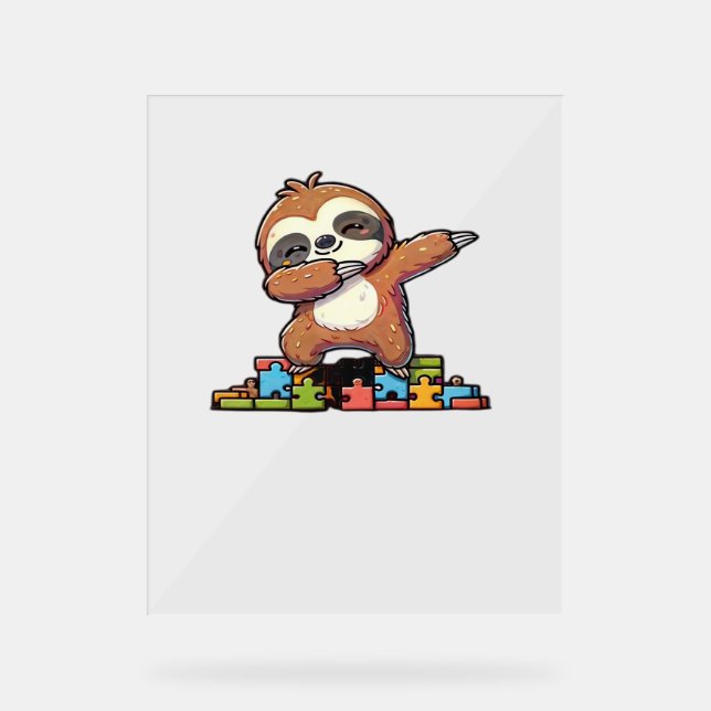 Cute Dabbing Sloth Autism Awareness Autistic Kids  Acrylic Sign (Front)