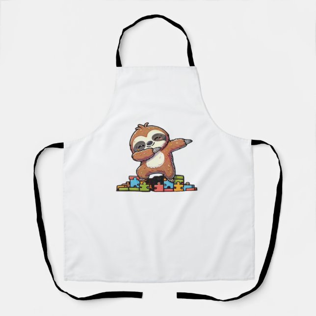 Cute Dabbing Sloth Autism Awareness Autistic Kids  Apron (Front)