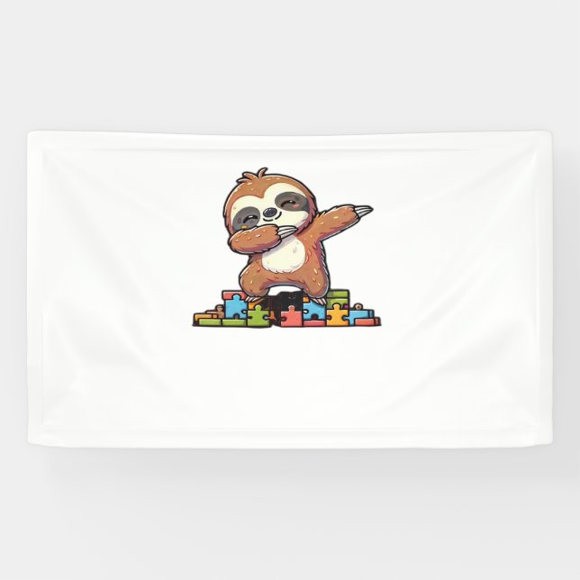 Cute Dabbing Sloth Autism Awareness Autistic Kids  Banner (Horizontal)