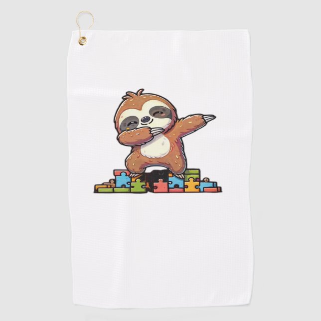 Cute Dabbing Sloth Autism Awareness Autistic Kids  Golf Towel (Front)