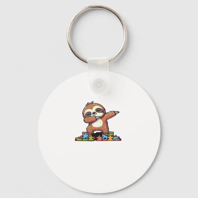 Cute Dabbing Sloth Autism Awareness Autistic Kids  Key Ring (Front)