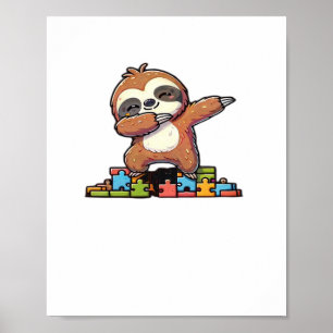 Cute Dabbing Sloth Autism Awareness Autistic Kids  Poster