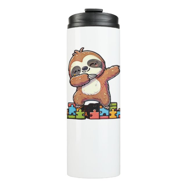 Cute Dabbing Sloth Autism Awareness Autistic Kids  Thermal Tumbler (Front)
