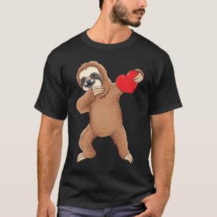 Cute dabbing sloth holding heart love sloth valent T-Shirt