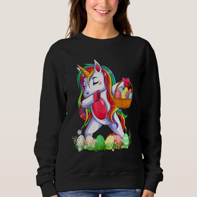 Cute Dabbing Unicorn Easter Eggs Baskets Easter Pa Sweatshirt (Front)