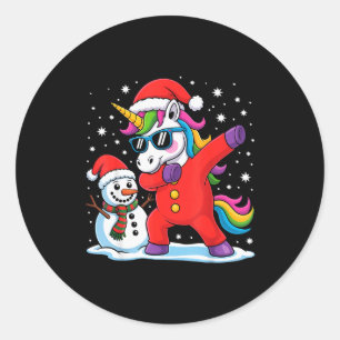 Cute Dabbing Unicorn Funny Christmas Snowman Dab X Classic Round Sticker
