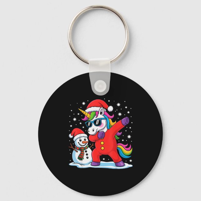 Cute Dabbing Unicorn Funny Christmas Snowman Dab X Key Ring (Front)