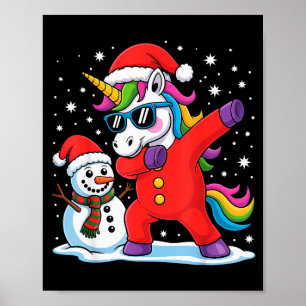Cute Dabbing Unicorn Funny Christmas Snowman Dab X Poster