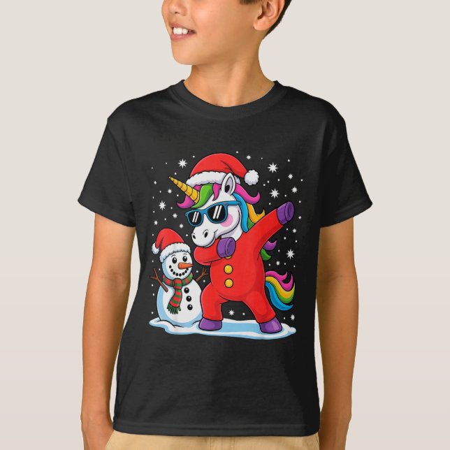 Cute Dabbing Unicorn Funny Christmas Snowman Dab X T-Shirt (Front)