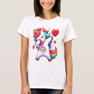 Cute Dabbing Unicorn Holding Heart – Rainbow Love  T-Shirt