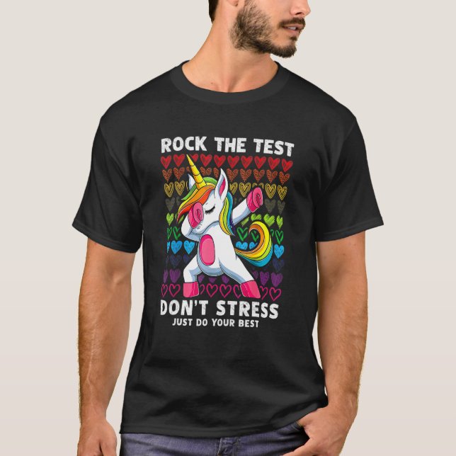 Cute Dabbing Unicorn  Test Day Rock The Test Boys  T-Shirt (Front)