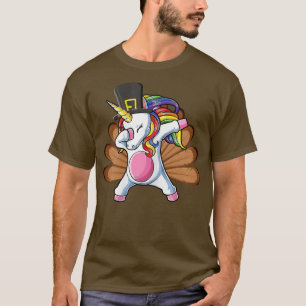 Cute Dabbing Unicorn Turkey Dance Funny Thanksgivi T-Shirt