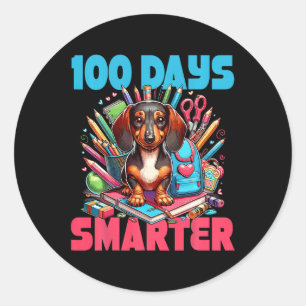 Cute Dachshund 100th Day Of School 100 Days Smarte Classic Round Sticker