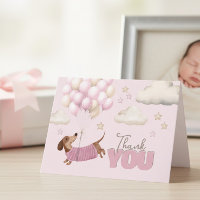 Cute Dachshund and Balloons Girl Baby Shower