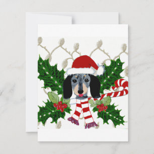 Cute Dachshund and Holly Wreath Christmas Greeting Holiday Card