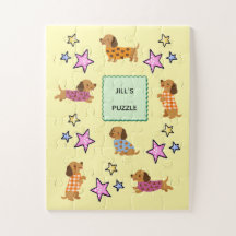 Cute Dachshund and Stars Personalised Kids Jigsaw