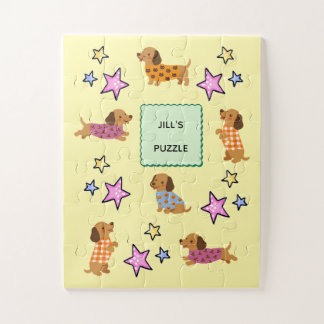 Cute Dachshund and Stars Personalised Kids Jigsaw Puzzle